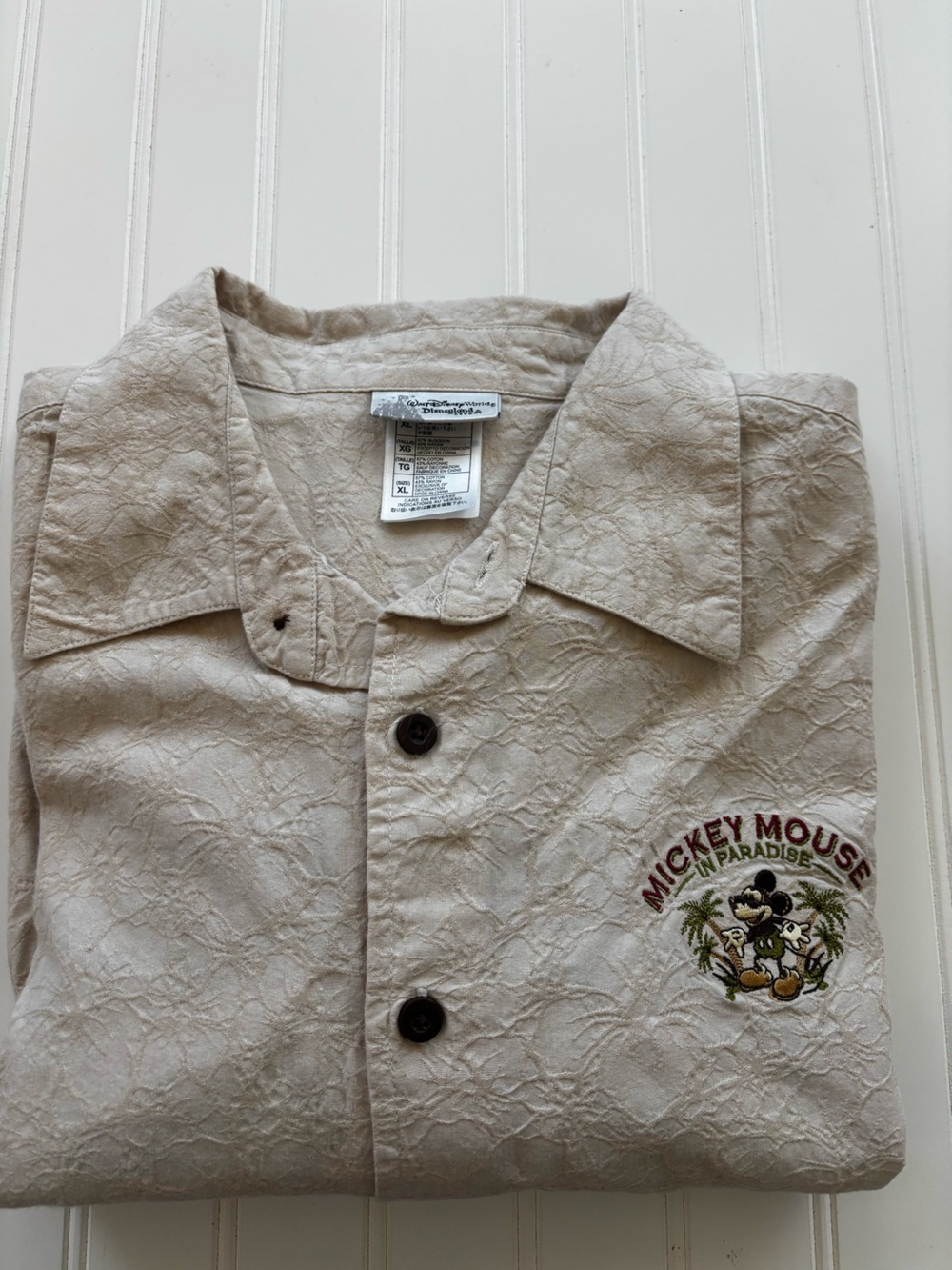 Disney Beige Mickey Mouse Paradise Embroidered Button-Down Shirt